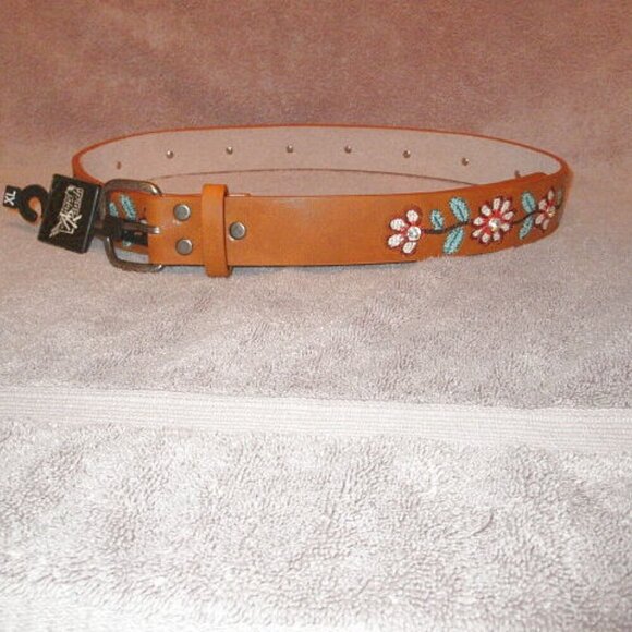 Angel Ranch Western Belt Womens Size XL Rhinestone Cowgirl Leather Embroidered - Picture 2 of 11